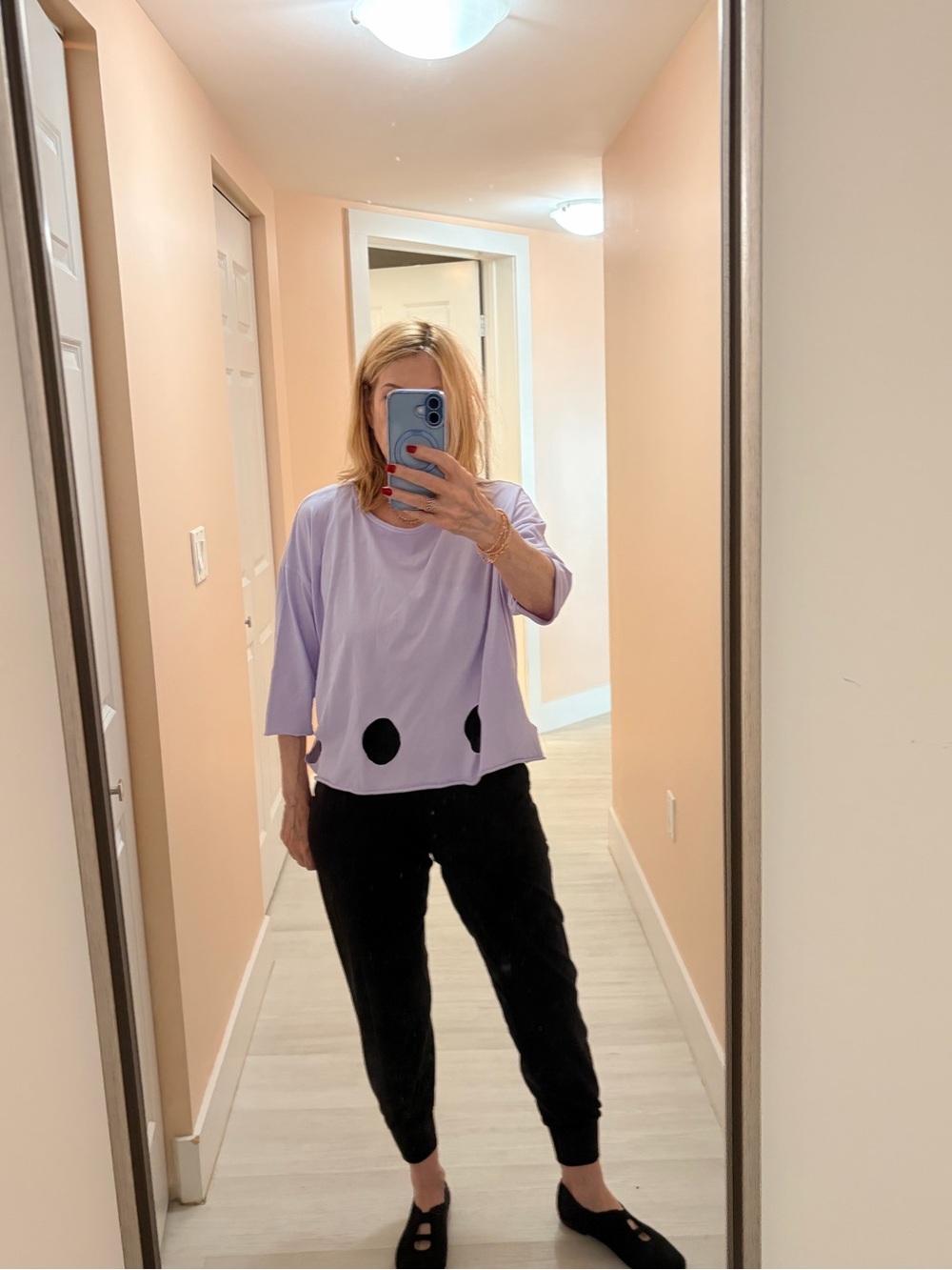 Lavender Long-Sleeve Tee with Dot Detail NWT